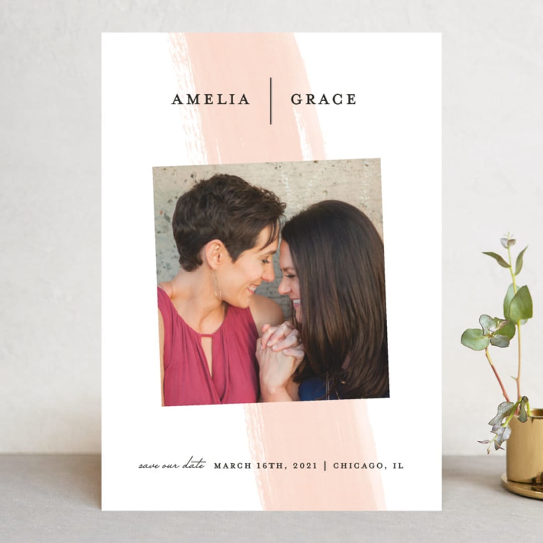 "Single Swath" - Save the Dates in Blush by Angela Marzuki - Front