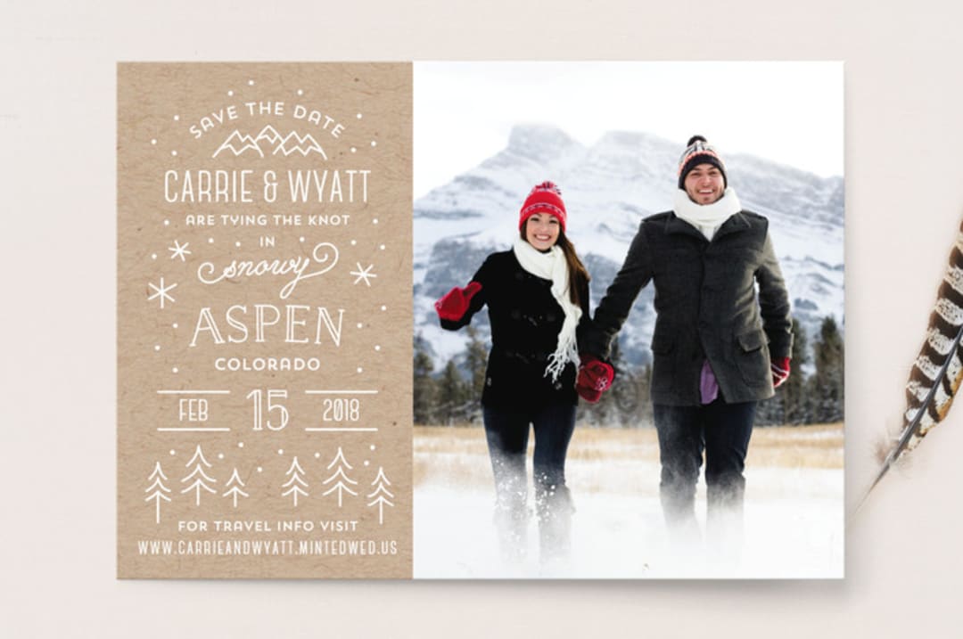 "Somewhere Snowy" - Save the Dates in Kraft by Laura Hankins - Front