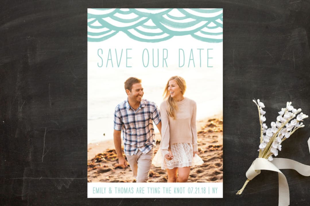 "Watercolor Bunting" - Save the Dates in Sky by Liz Conley - Front