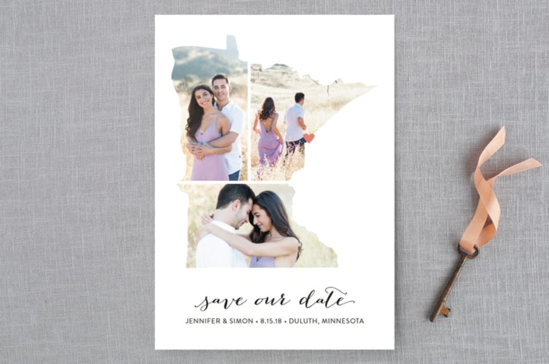 "Minnesota Love Location" - Save the Dates in Wedding Dress by Heather Buchma - Front