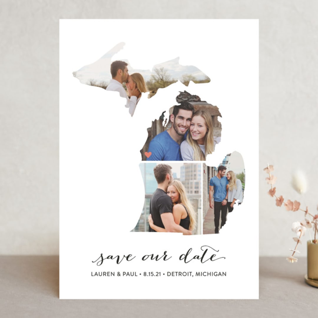 "Michigan Love Location" - Save the Dates in Wedding Dress by Heather Buchma - Front