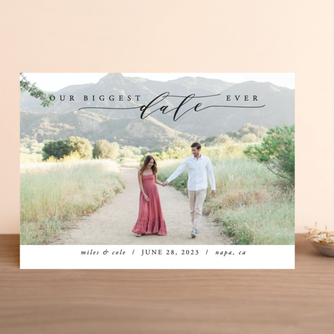 "Biggest Date Ever" - Save the Dates in Dove White by Kate Ross - Front