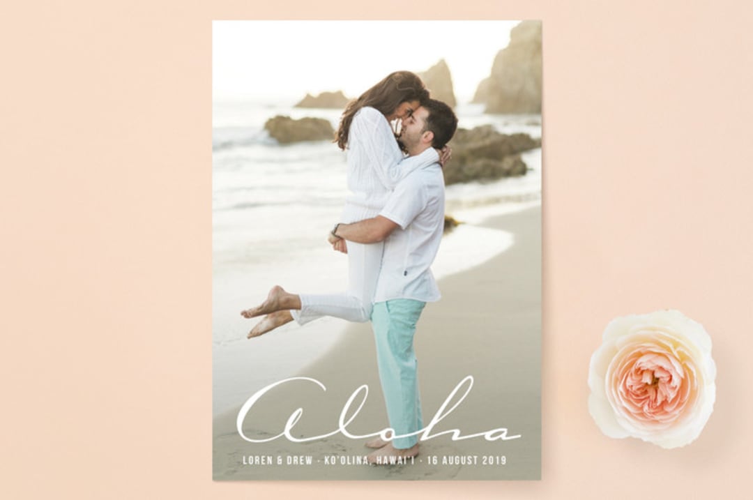 "Aloha Hawaii" - Save the Dates in White by Pine Street Creative - Front