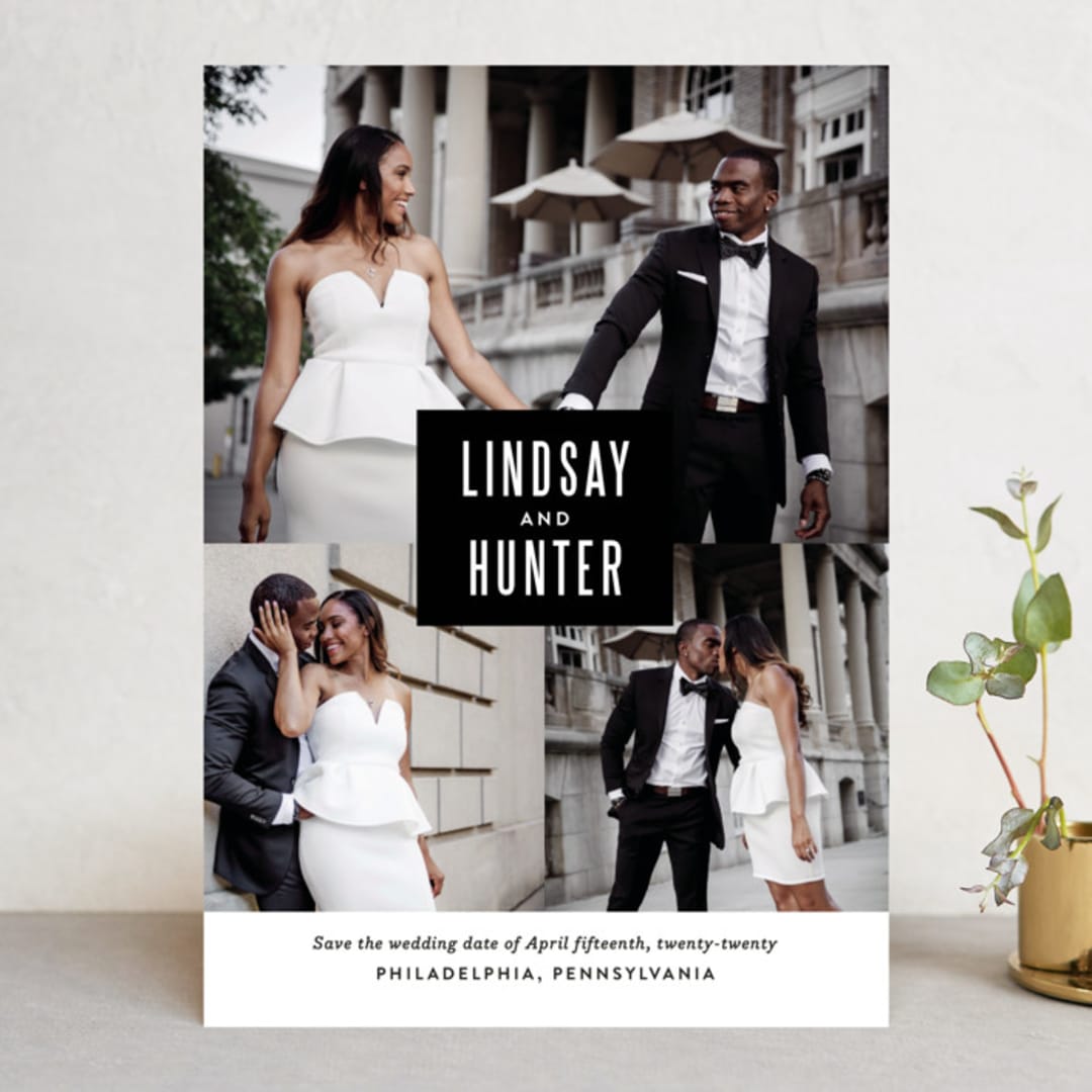 "Modern Name Block" - Save the Dates in BlackTie by Jill Means - Front