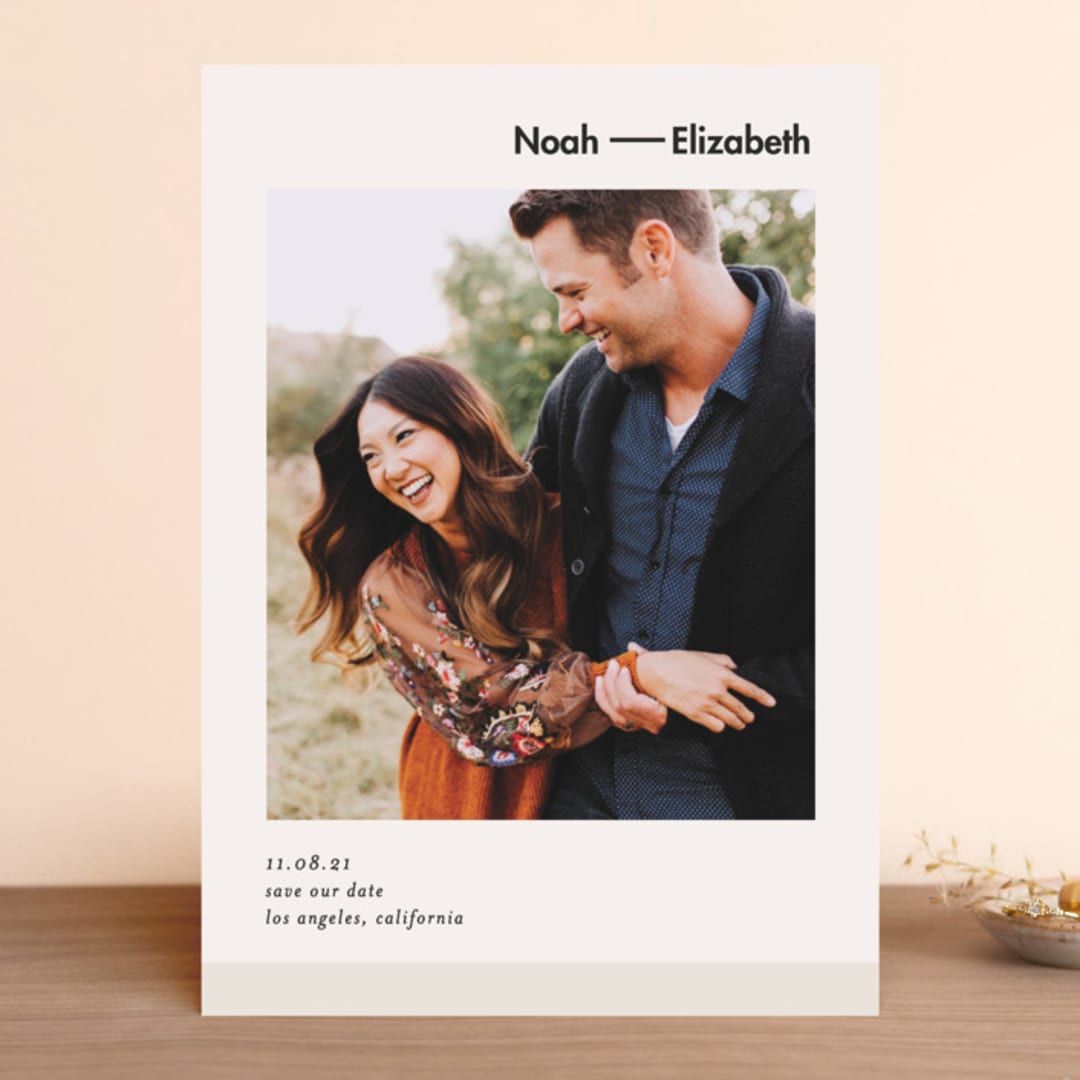 "Heritage" - Save the Dates in Taupe by Melissa Egan of Pistols - Front