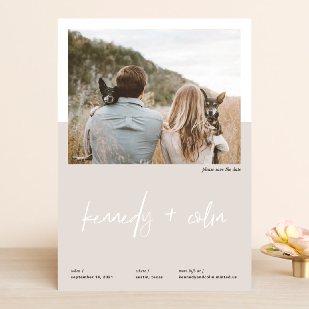 "colorblock script" - Save the Dates in Latte by carla san roman - Front