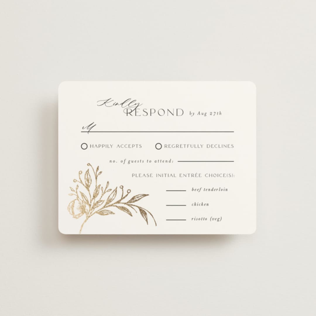 "KEIRAH" - RSVP Cards in Pearl by Melanie Kosuge - Front