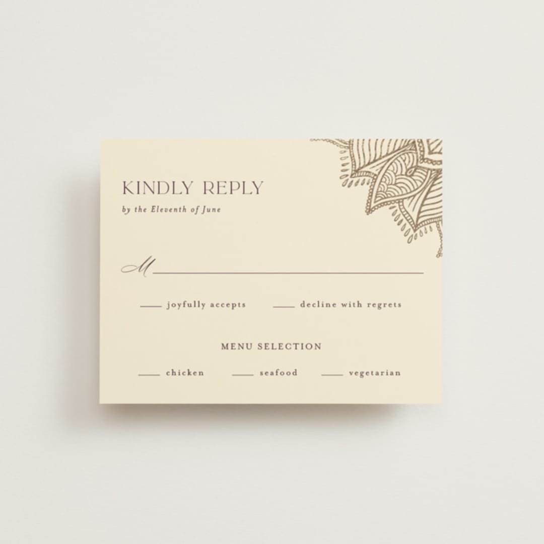 "Arunima" - RSVP Cards in Plum by Randi Cirelli - Front