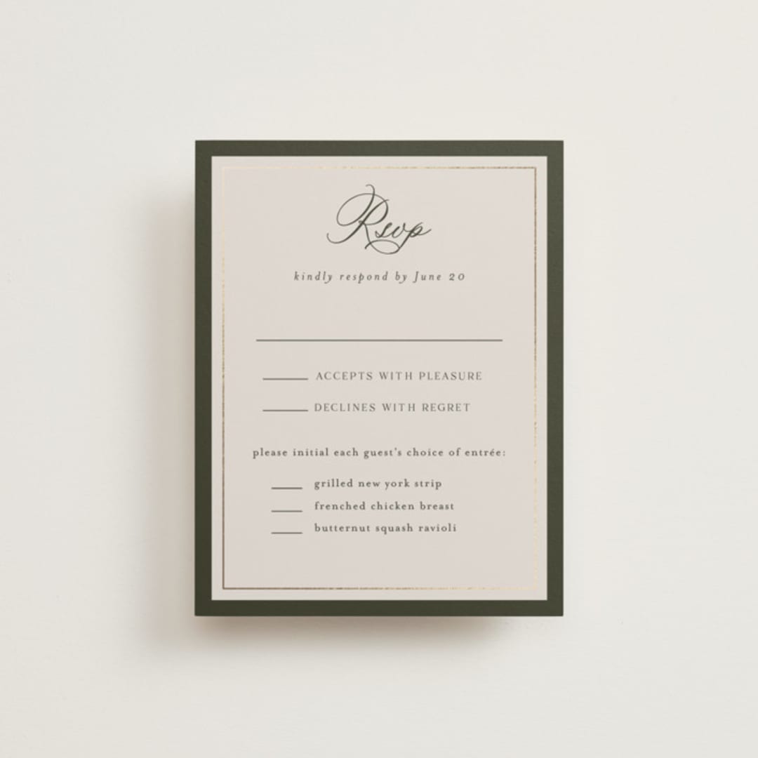 "refined" - RSVP Cards in Deep Olive by Nicole Walsh - Front