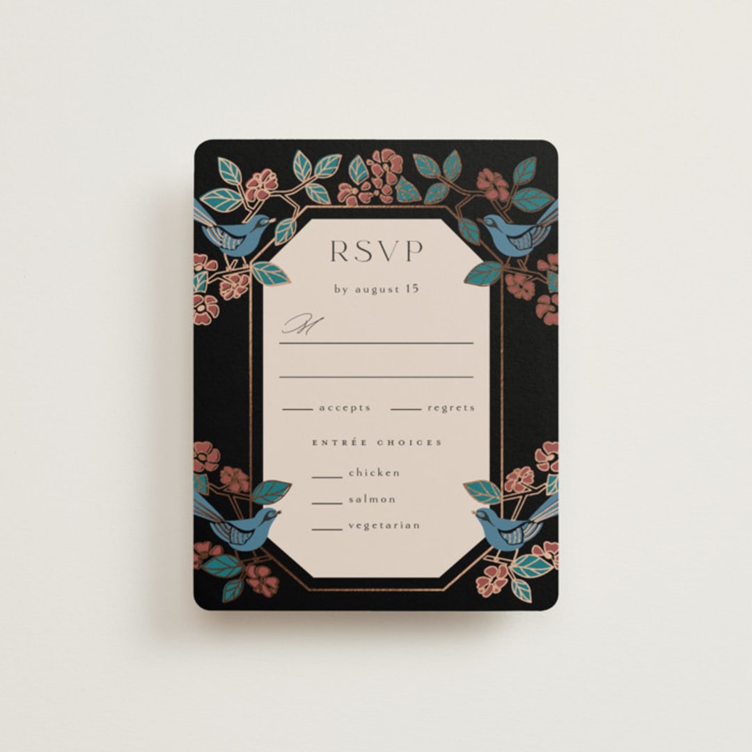 "Wedding birds" - RSVP Cards in Onyx by Ana de Sousa - Front