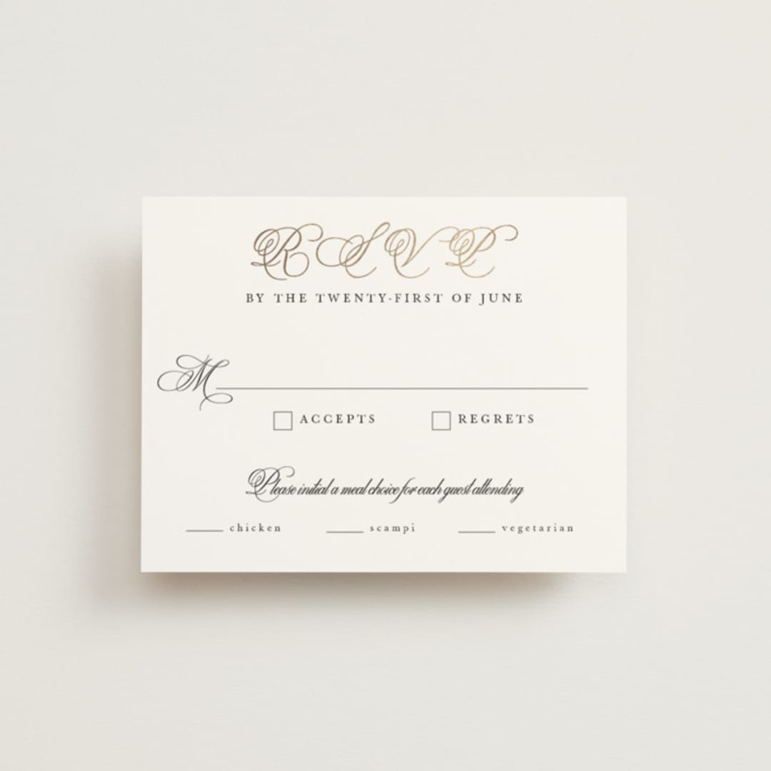 "Traditionalist" - RSVP Cards in Snow by Sarah Brown - Front
