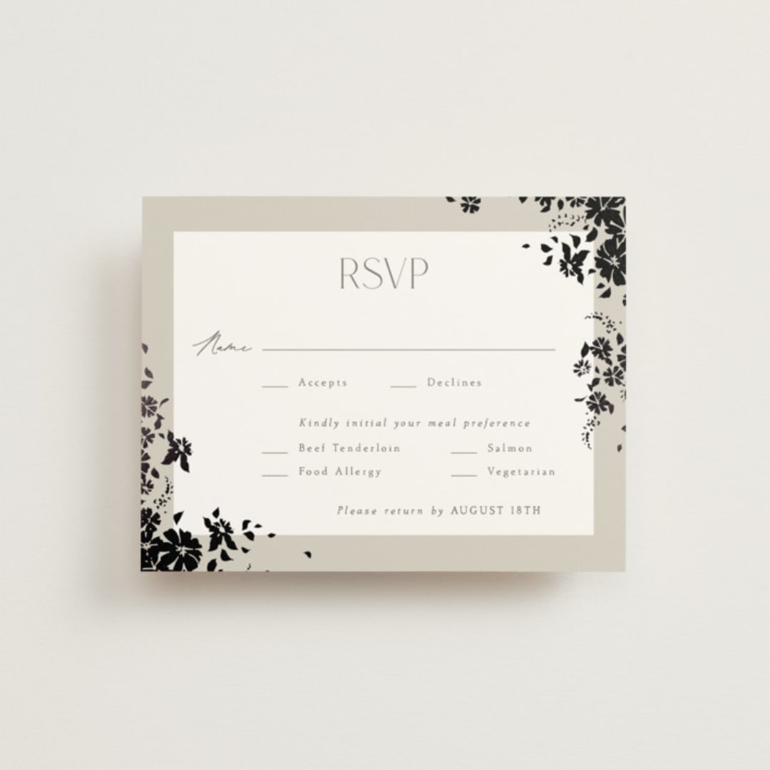 "Bouquet Toss" - RSVP Cards in Smoke by Robert and Stella - Front
