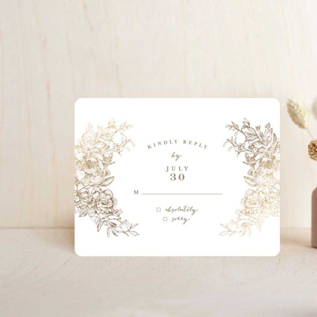 "Engraved Flowers" - RSVP Cards in Gold by Phrosné Barwood - Front