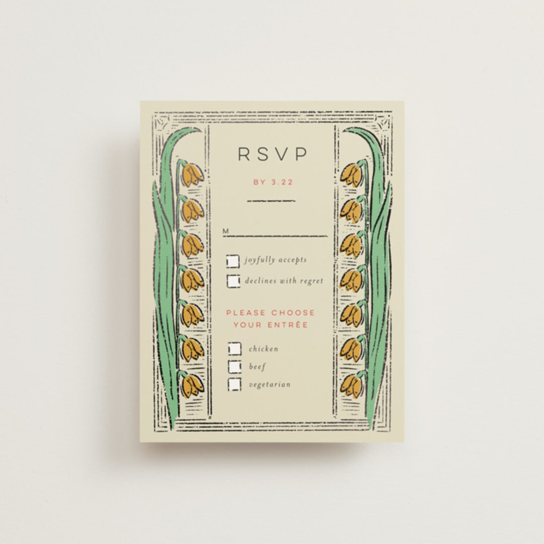 "Deco Spring Florals" - RSVP Cards in Birch by Shiny Penny Studio - Front