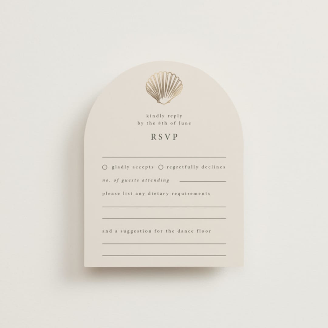 "Simple Seashell" - RSVP Cards in Sand by Hannah Bowman - Front