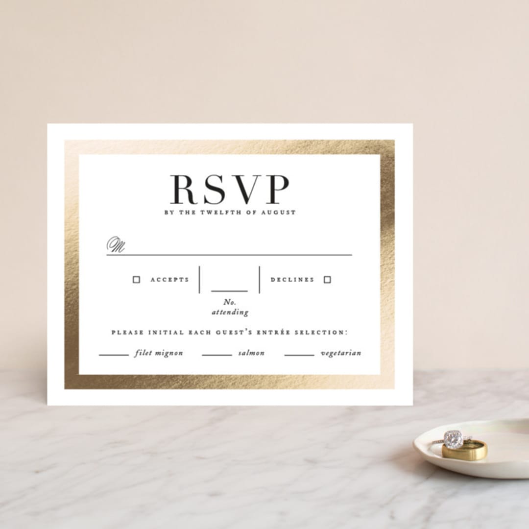"Deluxe" - RSVP Cards in Tuxedo by Jennifer Postorino - Front