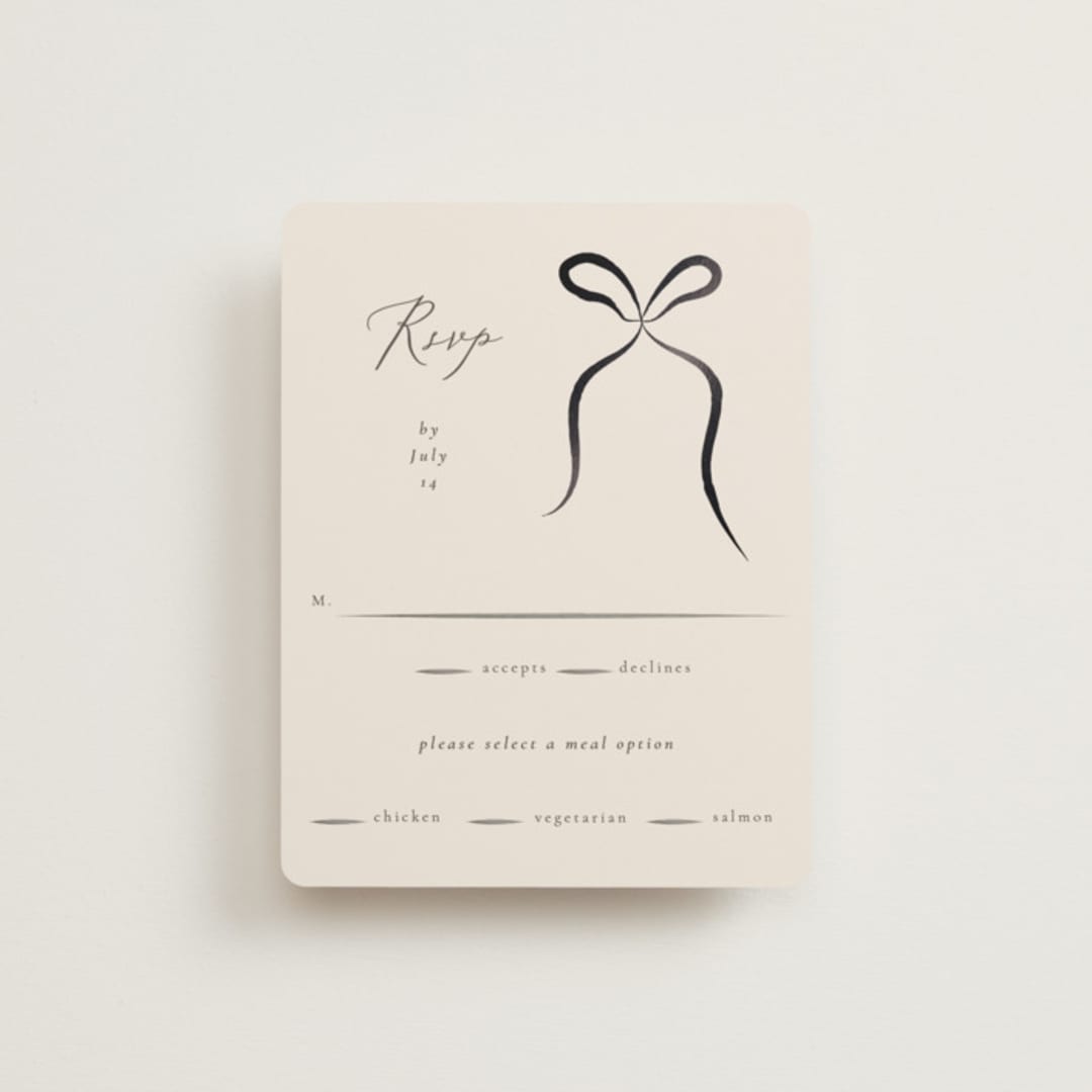 "Bow" - RSVP Cards in Tuxedo by Corinne Malesic - Front