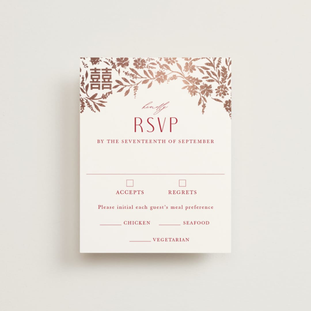 "Garden Vines" - RSVP Cards in Ruby by Yaling Hou Suzuki - Front