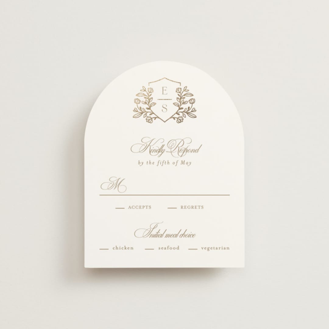 "Gold Crest" - RSVP Cards in Ivory by Mansi Verma - Front