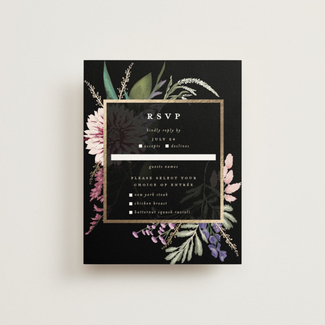 "Bold Bouquet" - RSVP Cards in Midnight by Susan Moyal - Front