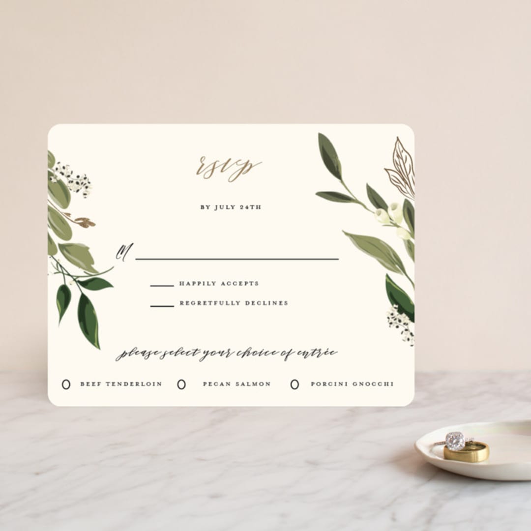 "Greenery Crown" - RSVP Cards in Midnight by Susan Moyal - Front