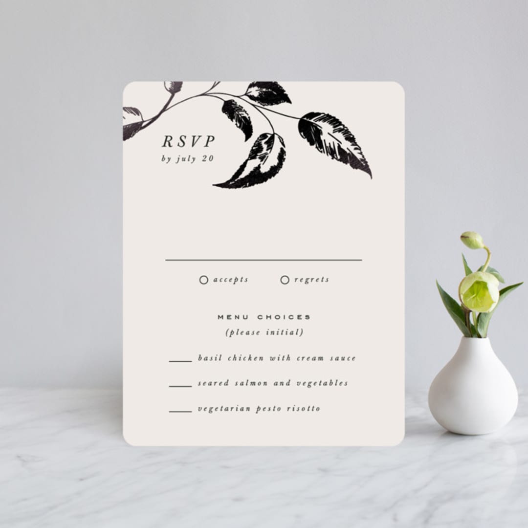 "Halcyon" - RSVP Cards in Tuxedo by Leah Bisch - Front