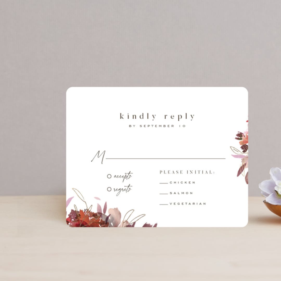 "Autumn Hymnal" - RSVP Cards in Blush by Leah Bisch - Front