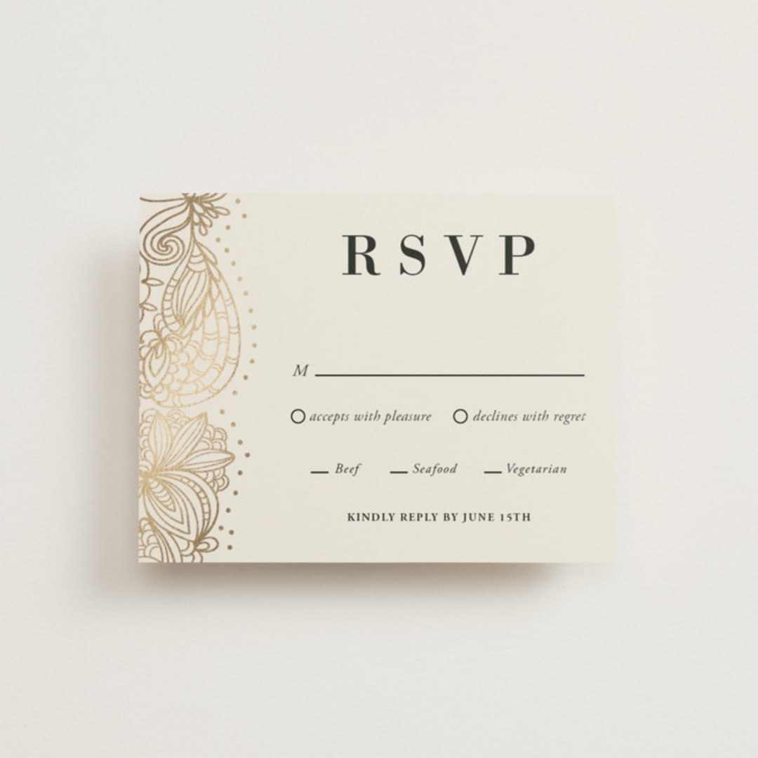 "Elegant Henna" - RSVP Cards in Champagne by Oma N. Ramkhelawan - Front