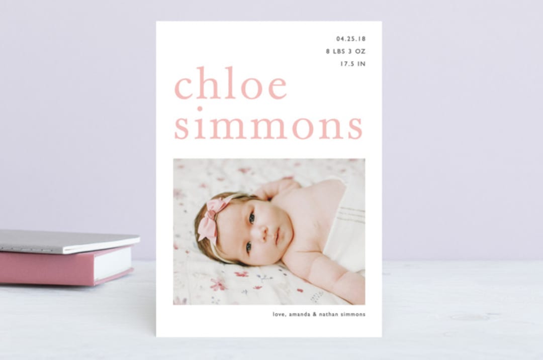 "In A Name" - Birth Announcements in Blush by Mansi Verma - Front