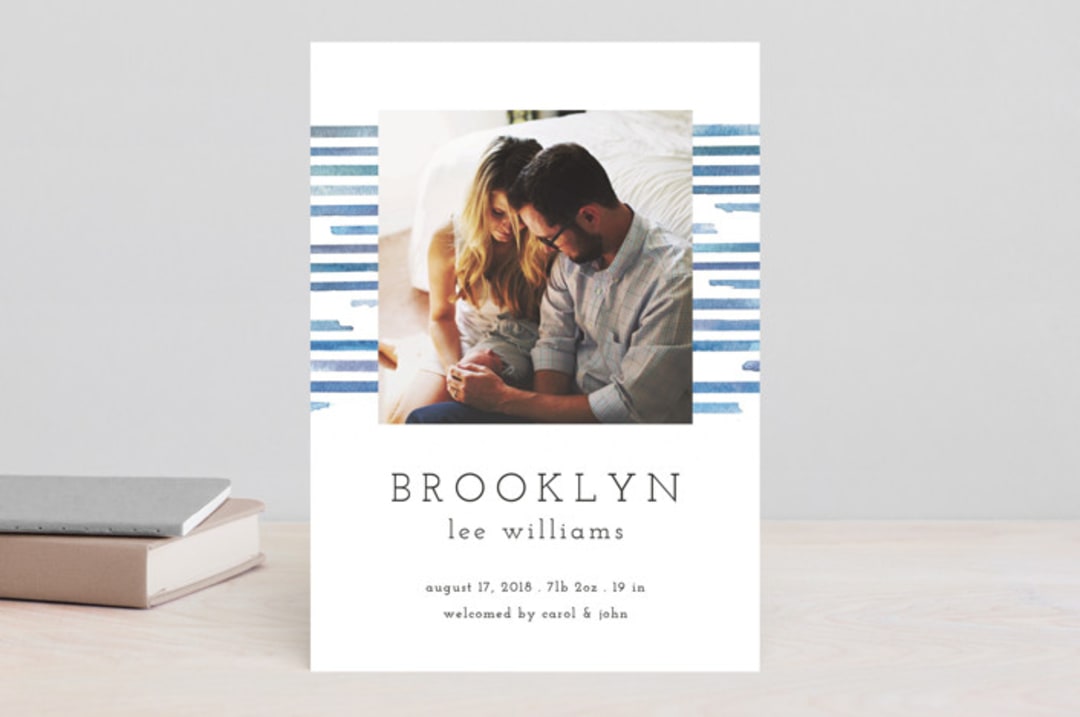 "Rustic Stripes" - Birth Announcements in Cornflower by Liz Conley - Front