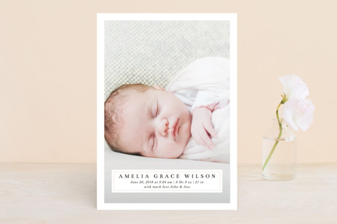 "Simple Elegance" - Birth Announcements in Blush by Kasia Labocki - Front