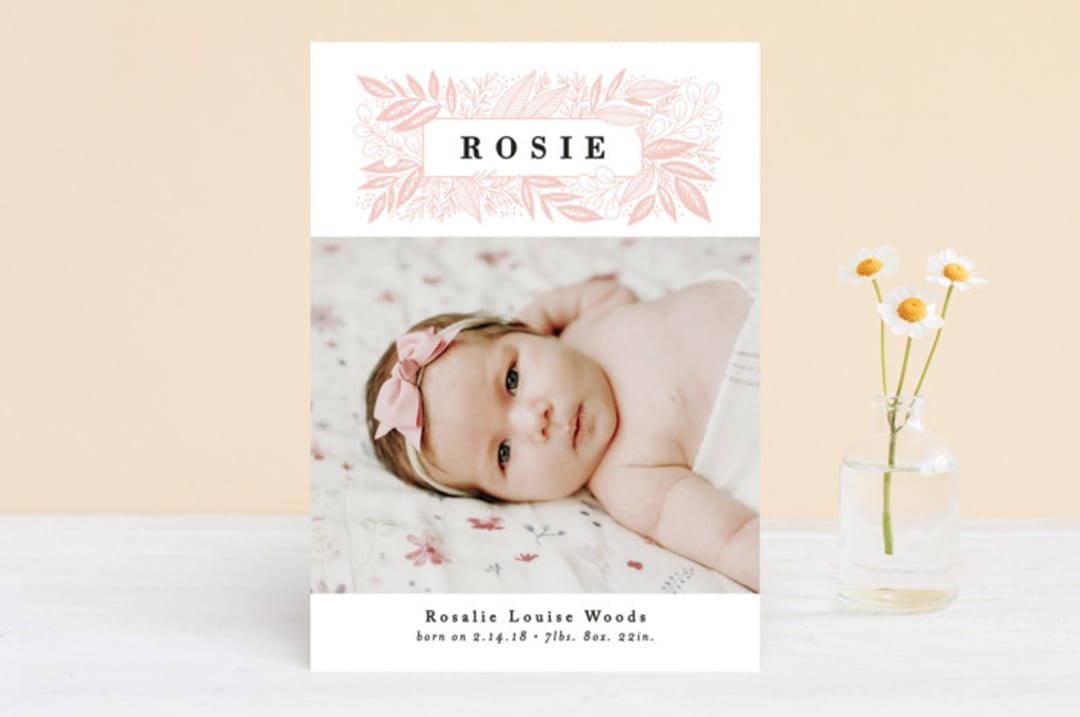 "Foliage Name Frame" - Birth Announcements in Peony by Alethea and Ruth - Front