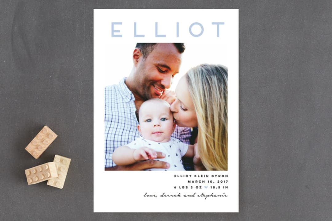 "Bold" - Birth Announcements in Sky by Susan Brown - Front
