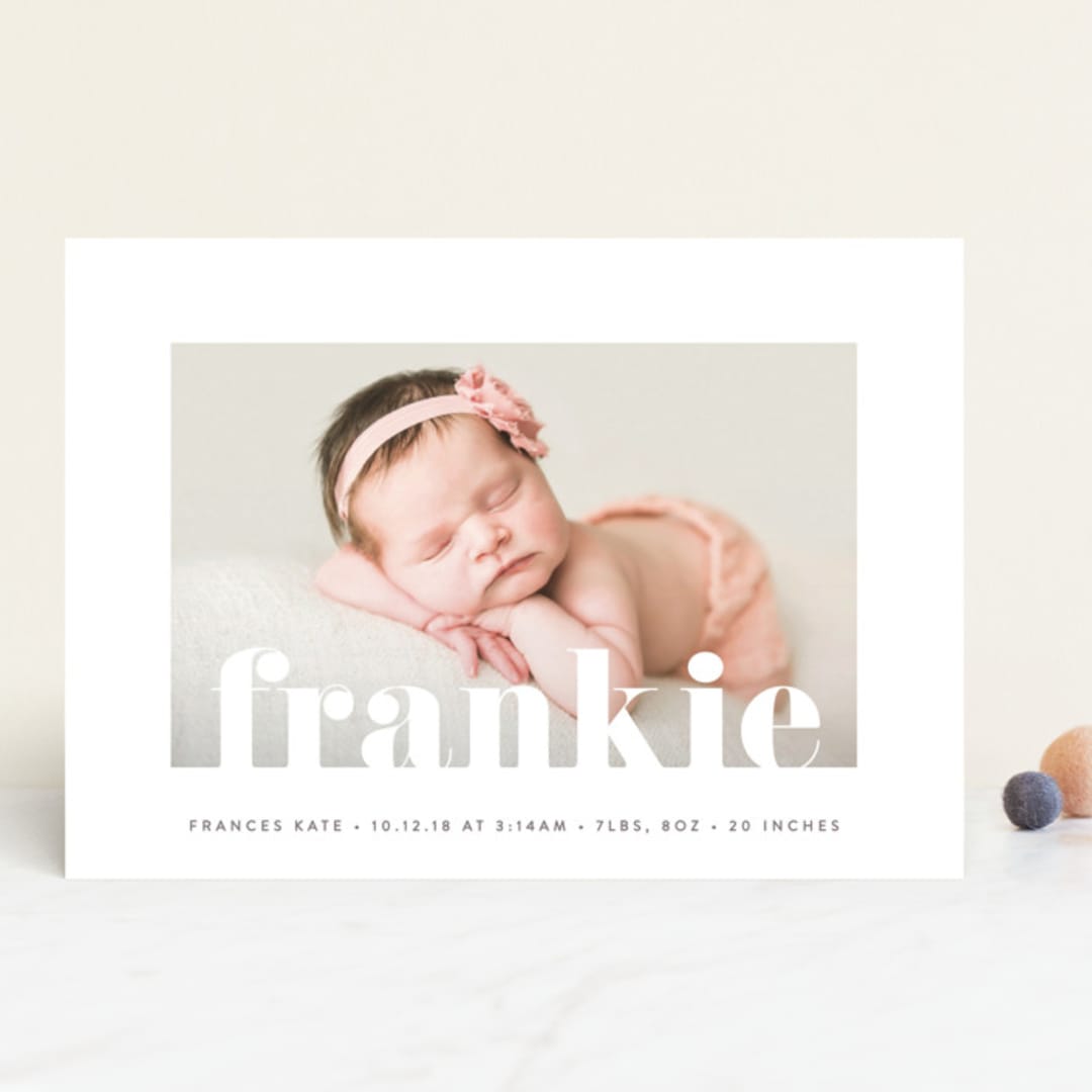 "Center Stage" - Birth Announcements in Pebble by Olivia Raufman - Front
