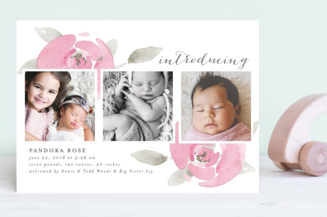 "Sweet As A Rose" - Birth Announcements in Rose Pink by J. Dario Design Co. - Front