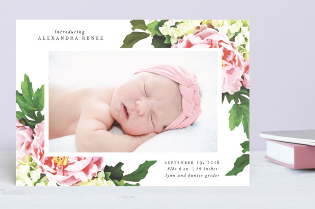 "Vintage Rose" - Birth Announcements in Burnt Rose by That Girl Press - Front