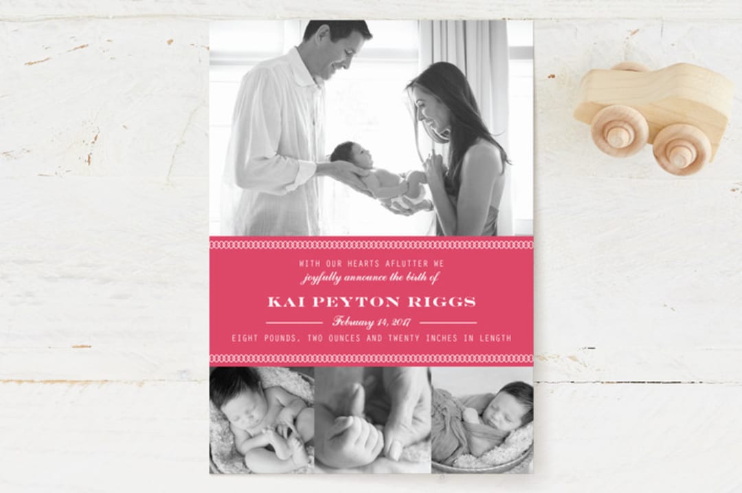 "Sweet Arrival" - Birth Announcements in Hot Pink by Karen Glenn - Front