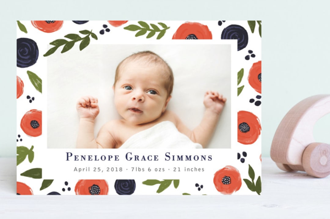"Poppies" - Birth Announcements in Carrot by Megan Cash - Front