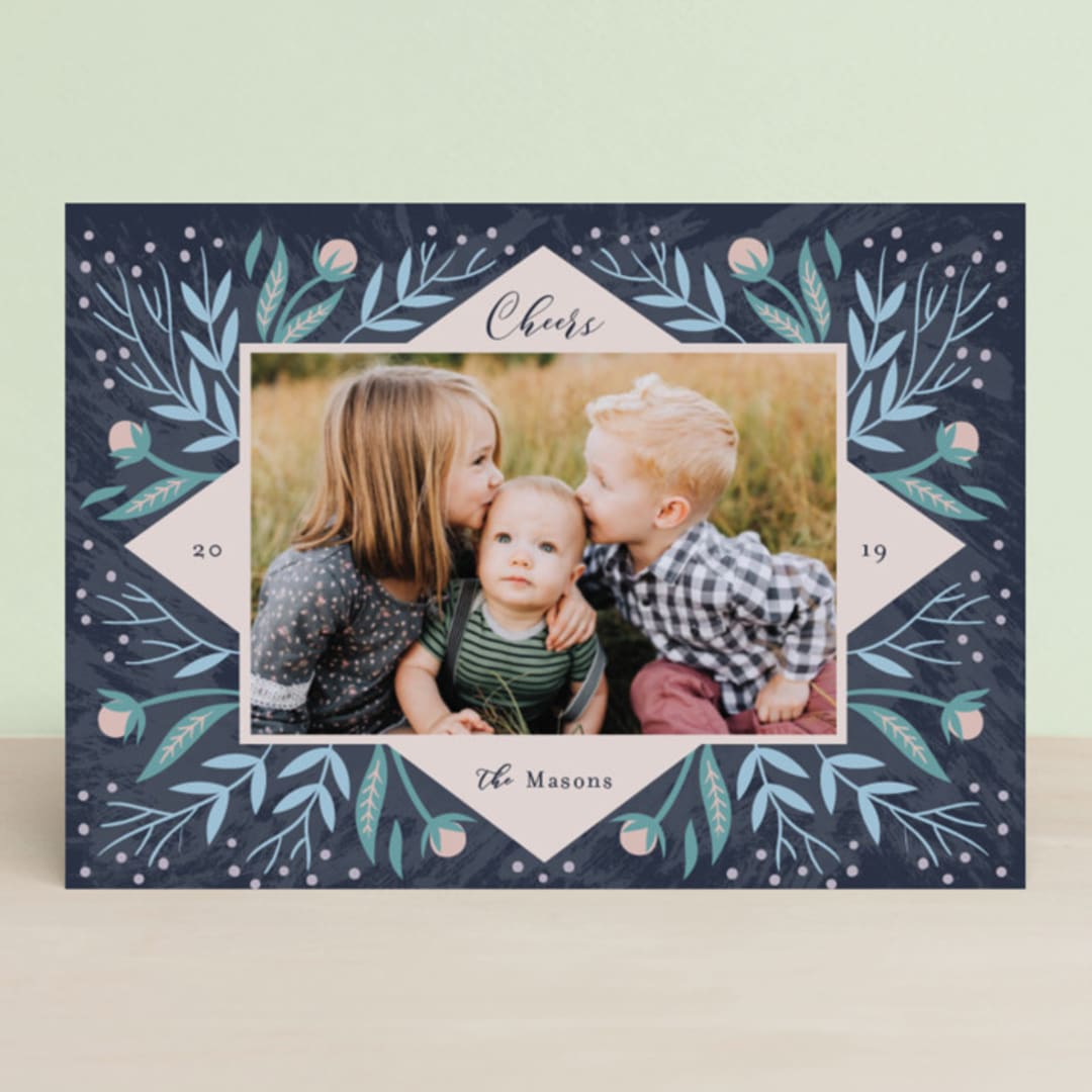 "Periwinkle" - Retired Holiday Cards in Navy by Rebecca Daublin - Front