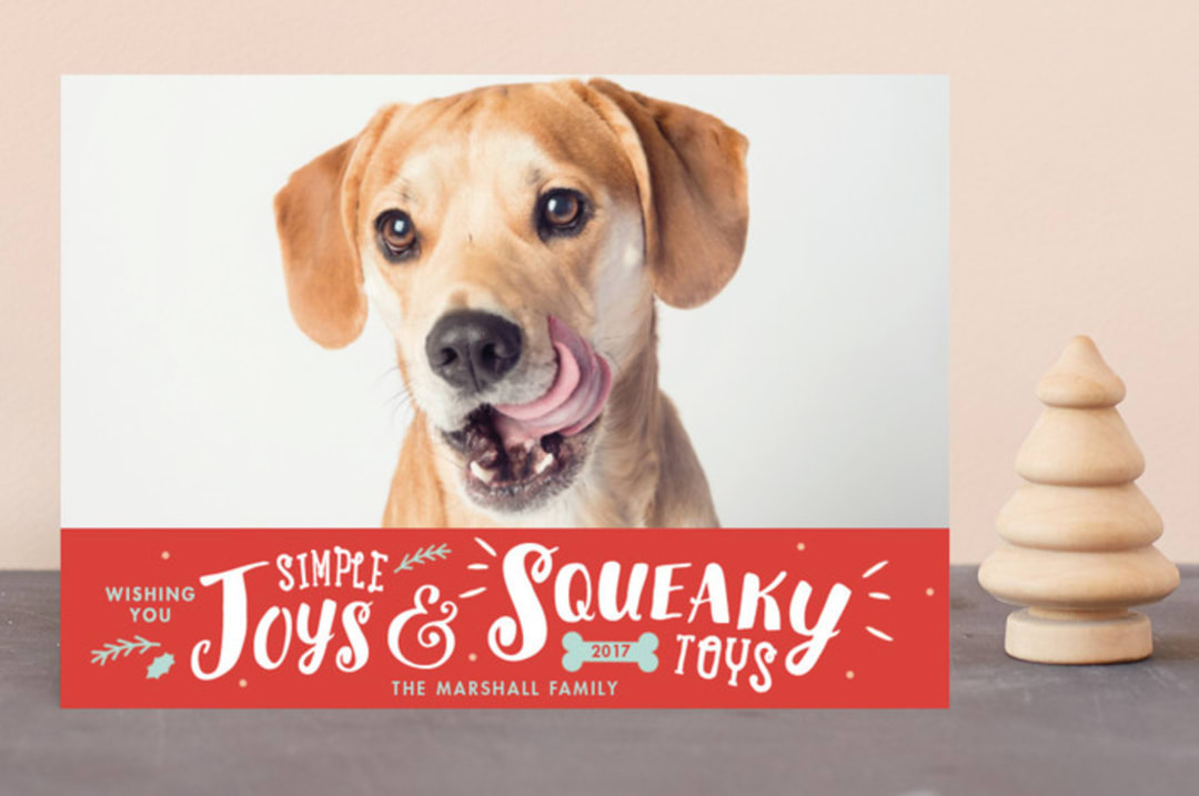 "Simple Joys, Squeaky Toys" - Retired Holiday Cards in Vermilion by Sandra Picco Design - Front
