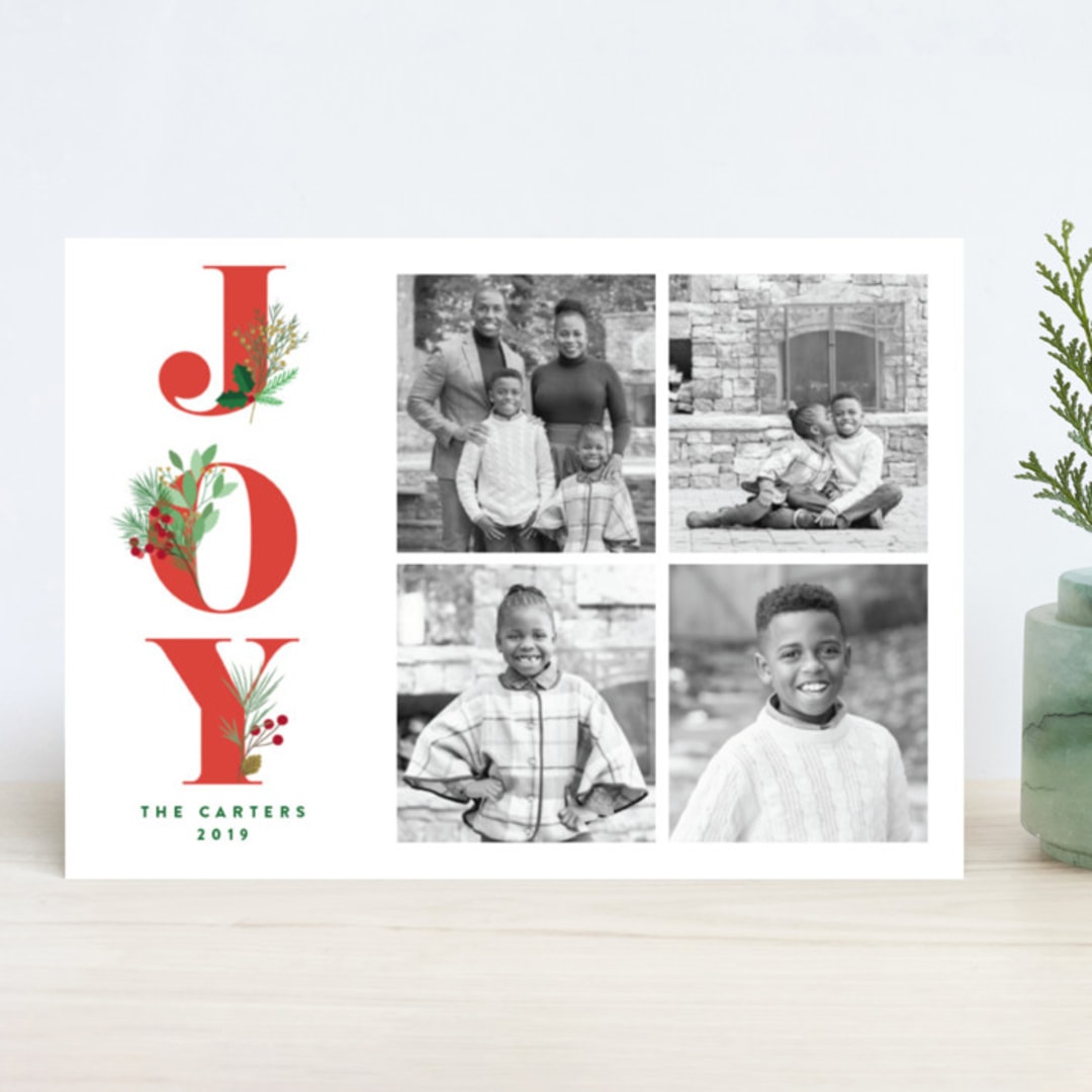 "Joy Greenery" - Retired Holiday Cards in Ruby by curiouszhi - Front