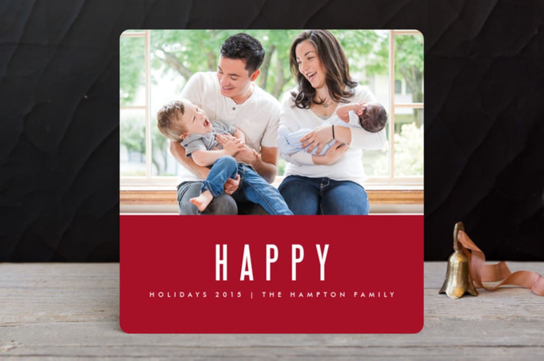 "We're Happy" - Retired Holiday Cards in Berry by Kate Grono - Front