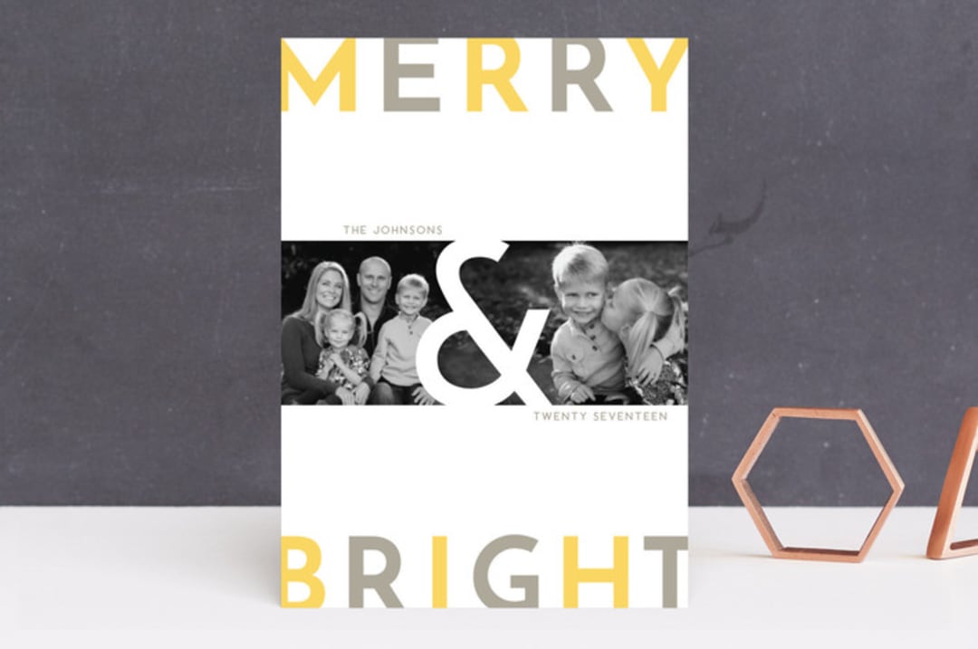 "Modern Merry & Bright" - Retired Holiday Cards in Slate by Playground Prints - Front