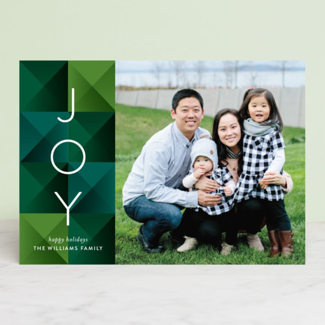 "Geo Blocks" - Retired Holiday Cards in Evergreen by Jessica Williams - Front