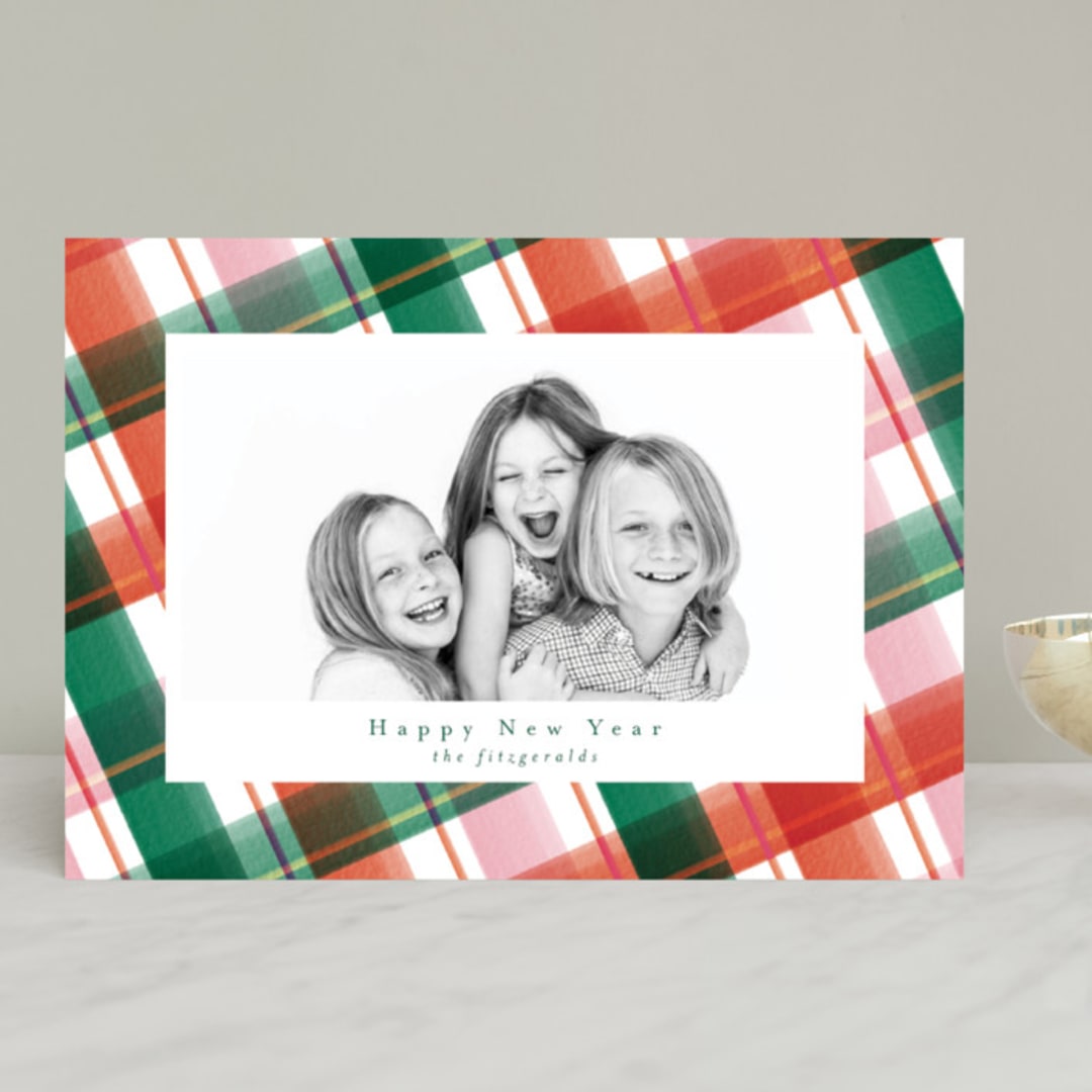 "Happy Plaid" - Retired Holiday Cards in Rudolph by Jackie Crawford - Front