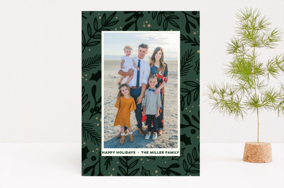 "Festive Florals" - Retired Holiday Cards in Forest by Three Kisses Studio - Front