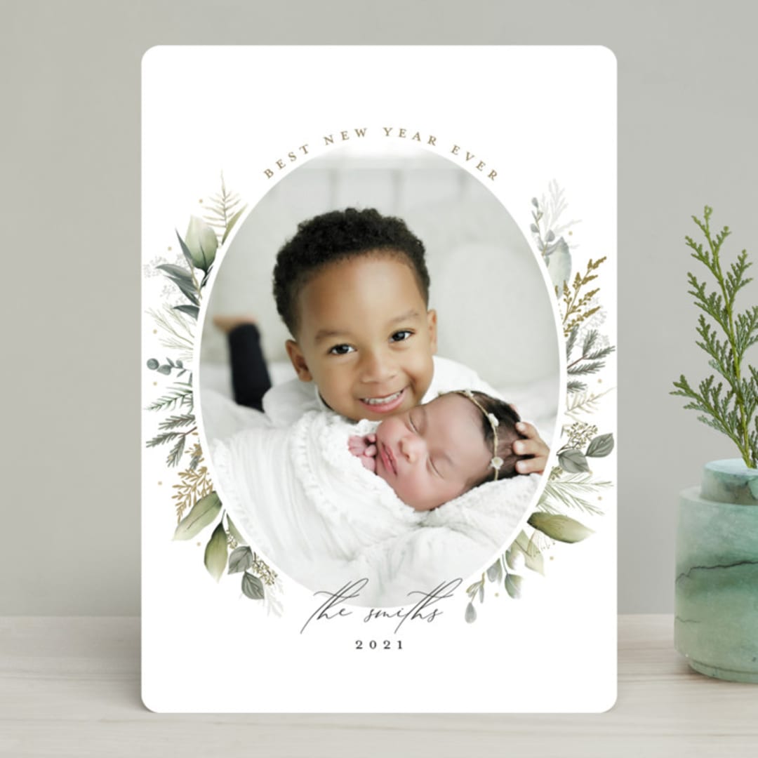 "Soft Greenery" - Retired Holiday Cards in Sage by Susan Moyal - Front