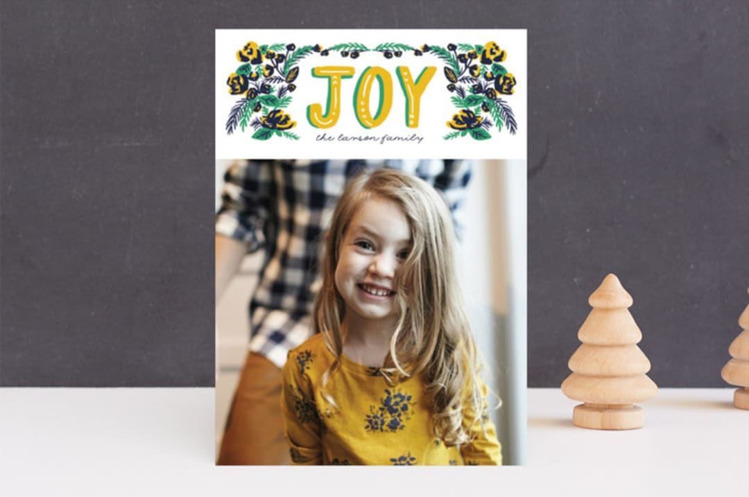 "vintage floral joy" - Retired Holiday Cards in Candied Lemon by Tanya Lee of Frooted Design - Front