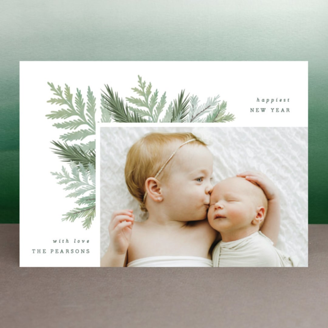 "Chic Greenery" - Retired Holiday Cards in Sage by Hooray Creative - Front