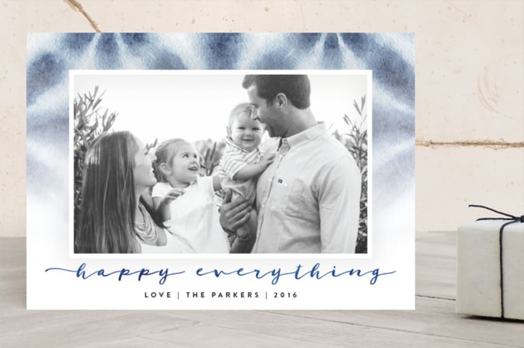 "Shibori Happy Everything" - Retired Holiday Cards in Indigo Dreams by Design Lotus - Front